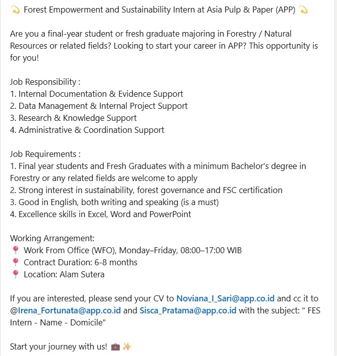 Forest Empowerment and Sustainability Intern at Asia Pulp & Paper (APP)